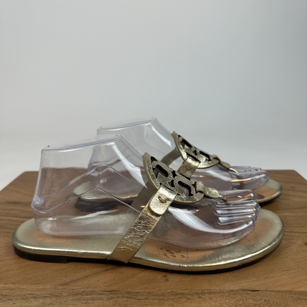 Womens Tory Burch Miller Thong Silver Metallic Leather Flip Flops Sandals Size 9 - Picture 3 of 8